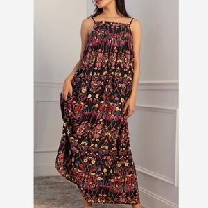 NWOT Anthropologie Quilted Floral Spaghetti Strap Maxi Sun Dress Womens S Boho
